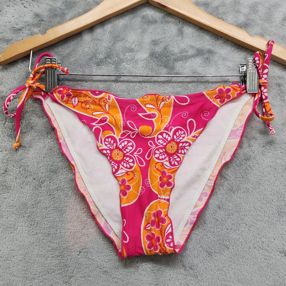NEW Beach Joy Swim‎ Bottoms Womens Size S Pink Orange Floral Tie Side Bikini